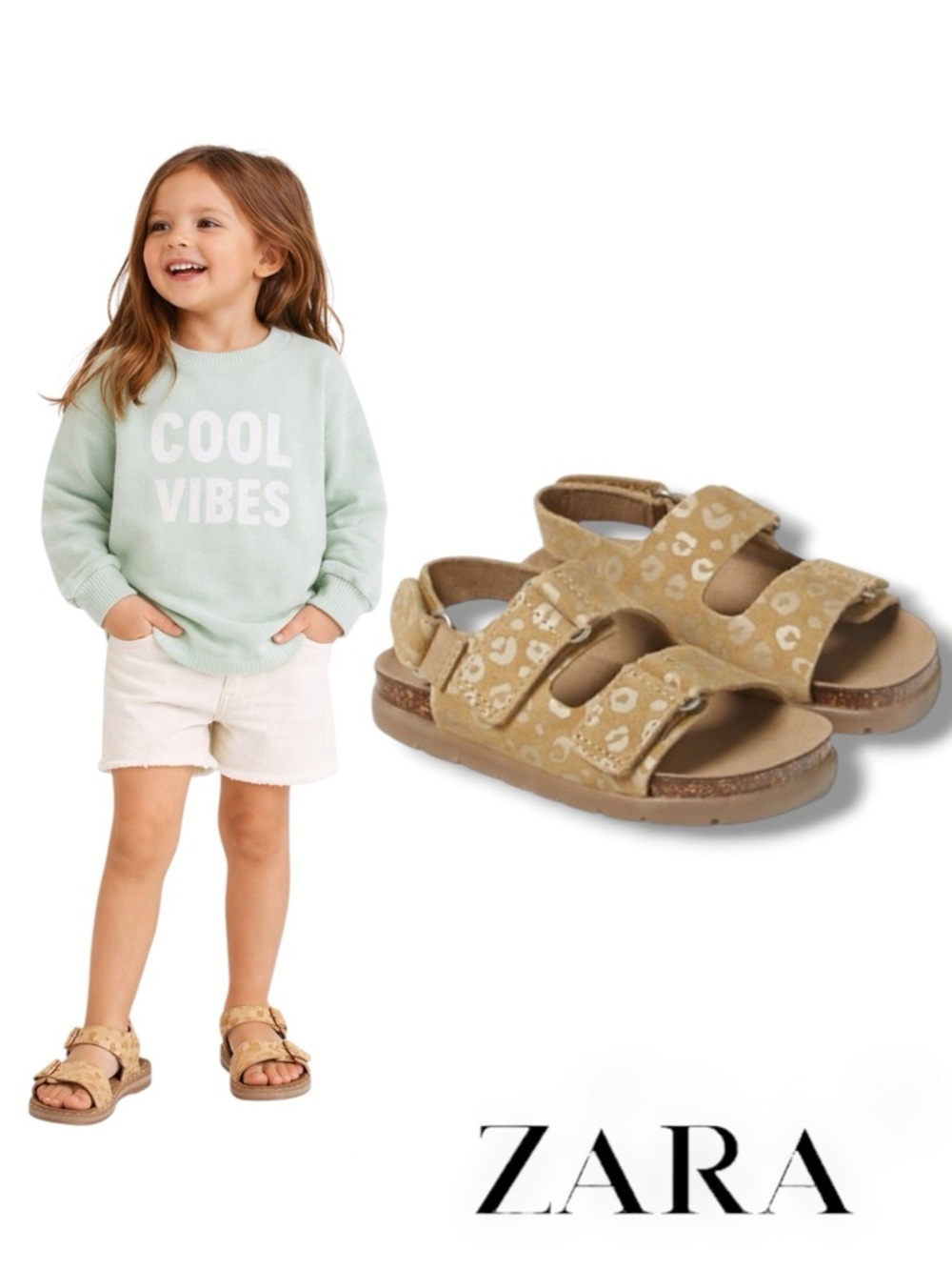 Zara Toddler Girl Leather Animal Print Sandals NWT Sizes 6.5 7 9.5